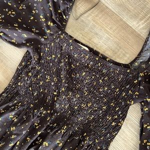 Floral Long Sleeve Slit Dress